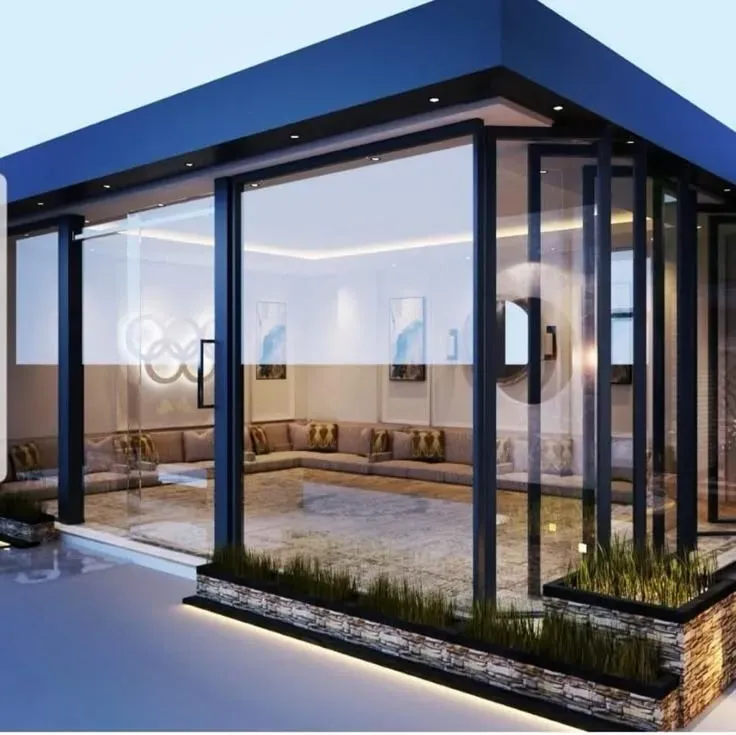 بناء مجلس خارجي زجاجي بالرياض مودرن بالحوش